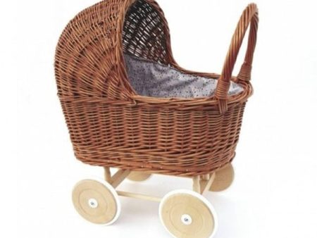 Wicker Pram with Bedding - Grey Polka Dot Discount