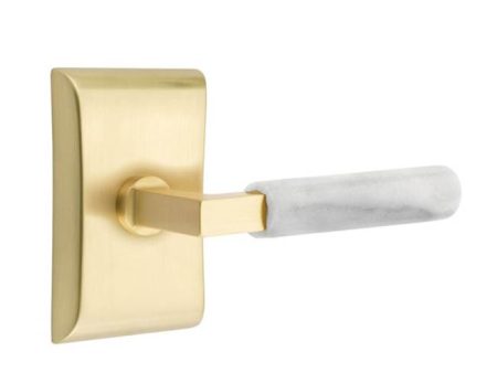 Emtek C5112.LS.MRWH Concealed Fastener , Passage , Modern Rectangular Rosette , L-Square Stem , White Marble Handle Cheap